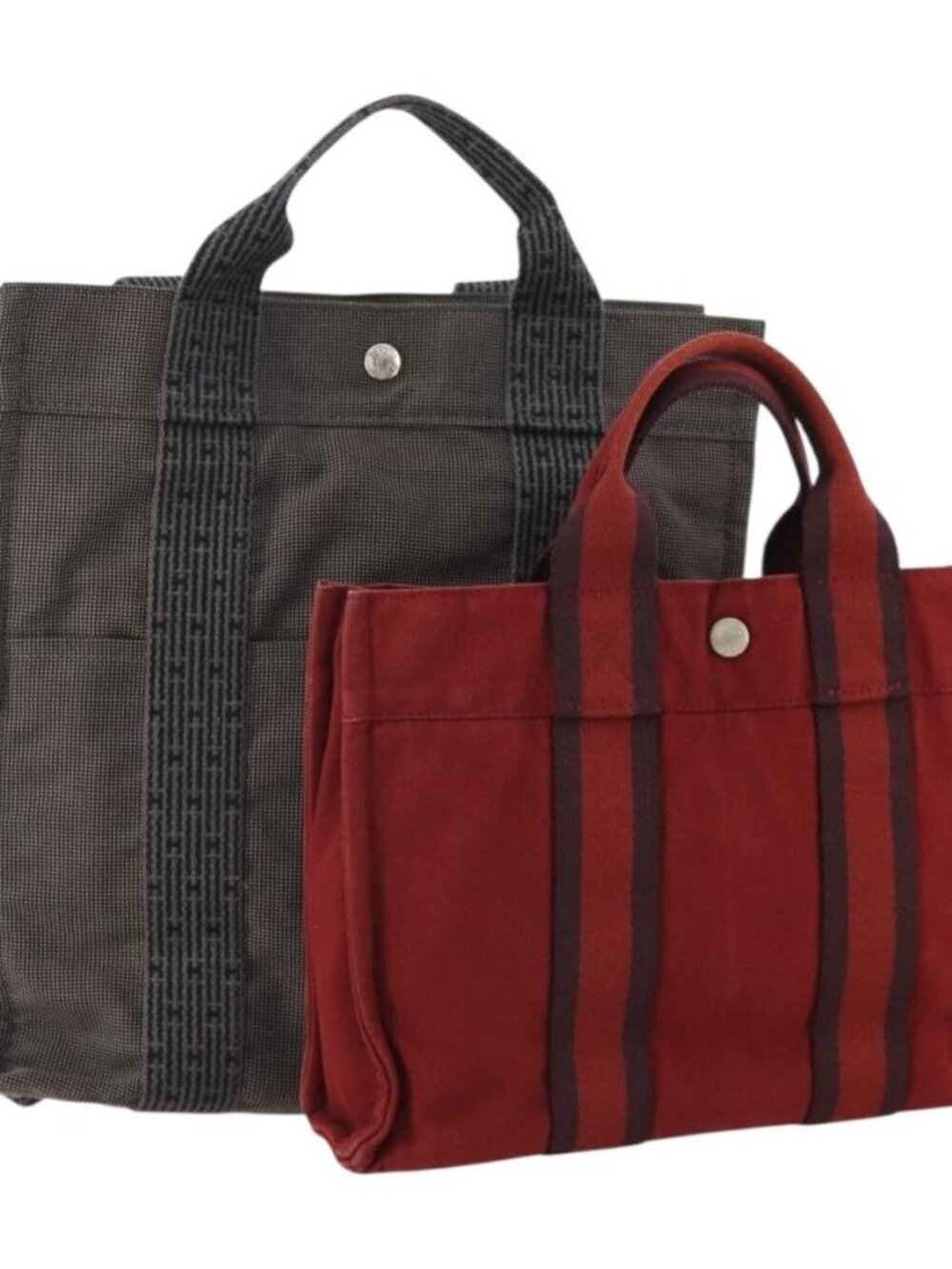 HERMES Hand Bag Canvas 2 Set Red Gray Auth BA12669